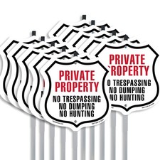 Private Property No Trespassing No Shield Shaped Sign With Stake