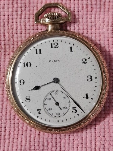 Antique 1925 Elgin 313 Model 7 15j 16s Rolled Plate Case Pocket Watch Runs