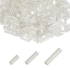 2000pcs Glass Bugle Beads 4/6/9mm Long Tube Cylinder Beads Silver