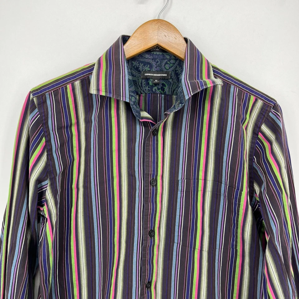 Express Design Studio Long Sleeve Button Shirt Men's M Multicolor Modern Fit Vtg - Image 2 of 4