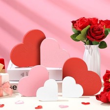 6 Pcs Valentine's Day Wood Sign Wooden Heart Shaped Sign 3 Red, Pink, White