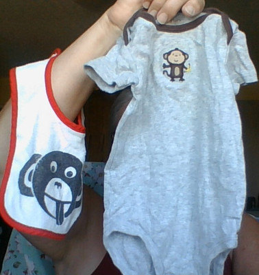 Two Little Monkeys! 1-pc Size 6 Months Snap-Bottom Carter's Romper & Circo Bib
