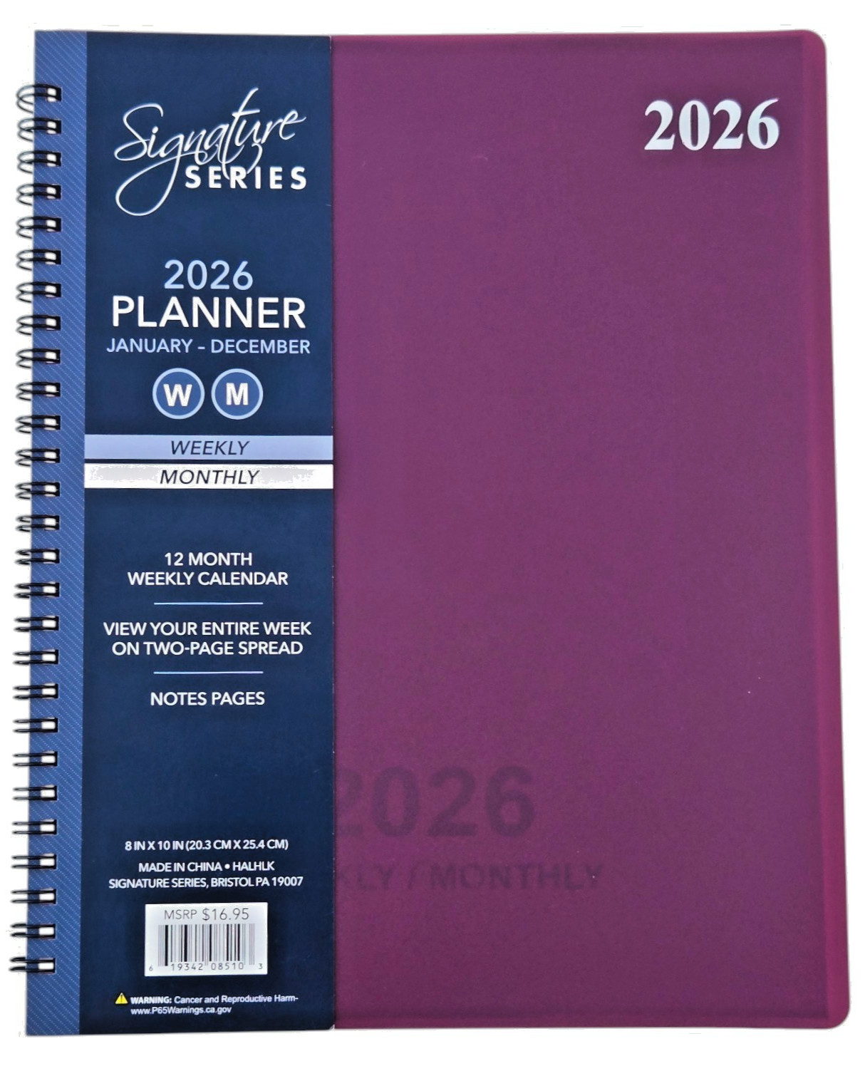 2026 Weekly / Monthly Planner, appointment book -  8 in x 10 in -  Burgundy