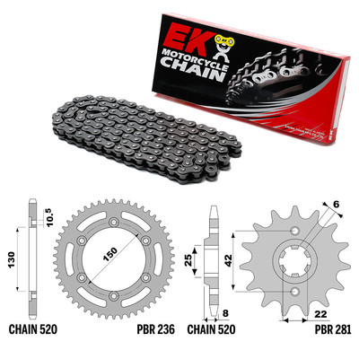 Honda XL-RC PROLINK 250 1982-1982 Kette Krone Ritzel Kit 520 PBR EK1096