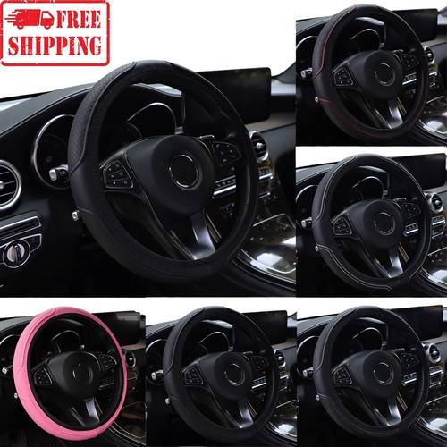 Leather Car Steering Wheel Cover Anti-Slip Universal Protector 38cm 15inch UK