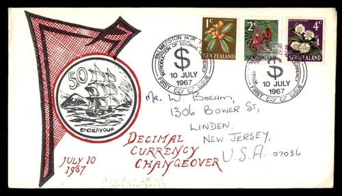 Mayfairstamps New Zealand FDC 1967 Decimal Currency Hand Drawn Endeavour First D