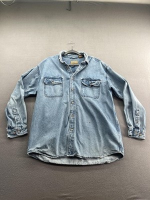 VTG C.E. Schmidt Workwear Denim Shirt Mens XL Blue Snap Front Long Slv Western