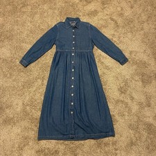 VTG Erika  Co 90s Denim Maxi Dress Small Dotted Tie Back Prairie Cottagecore