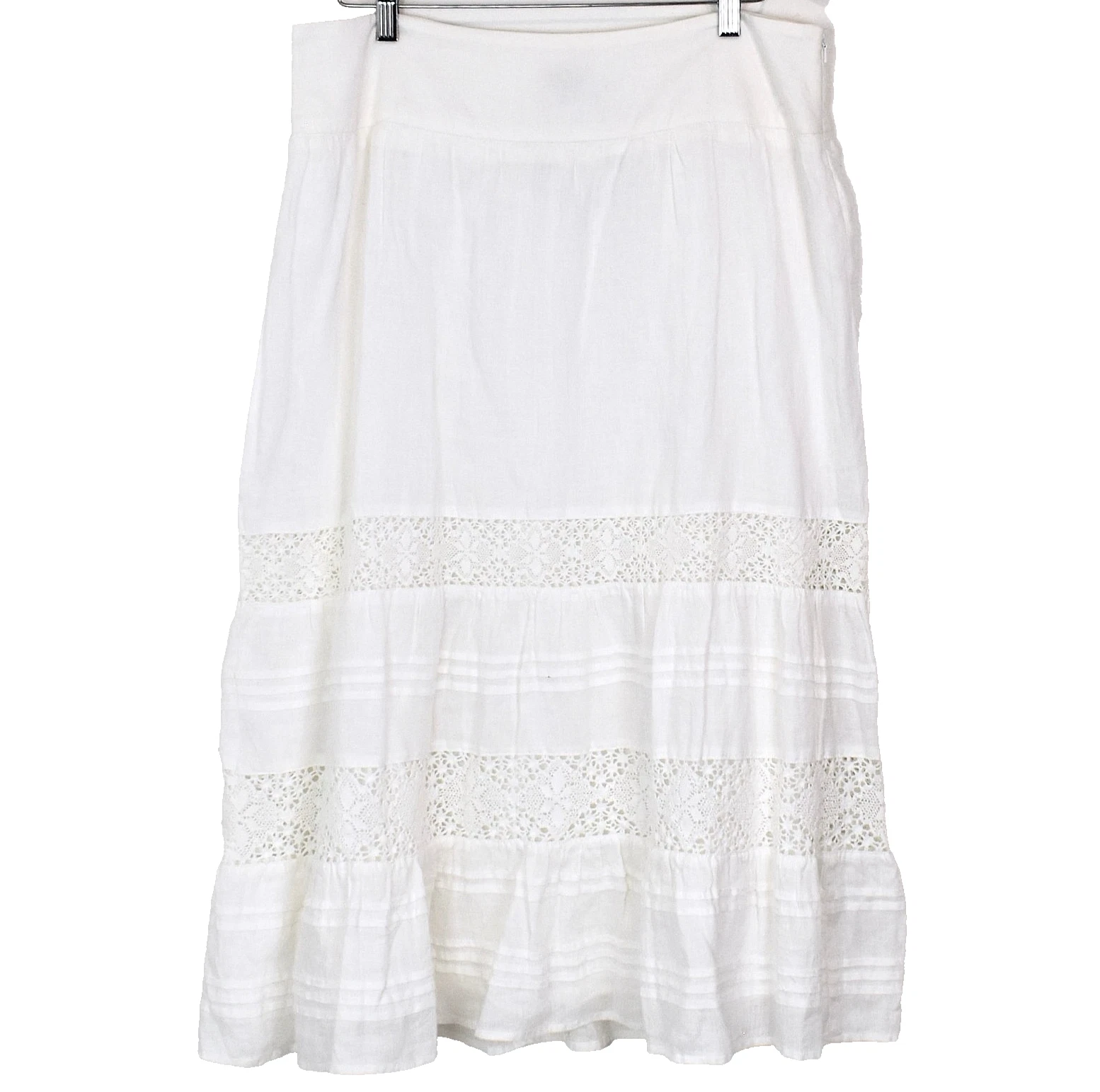 NWT J JILL White Linen Lace Prairie Petticoat Skirt 14 14P