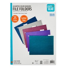 Hanging File Folders, Letter Size, 1/5 Cut Tabs and Inserts, 25 Count, Assorted