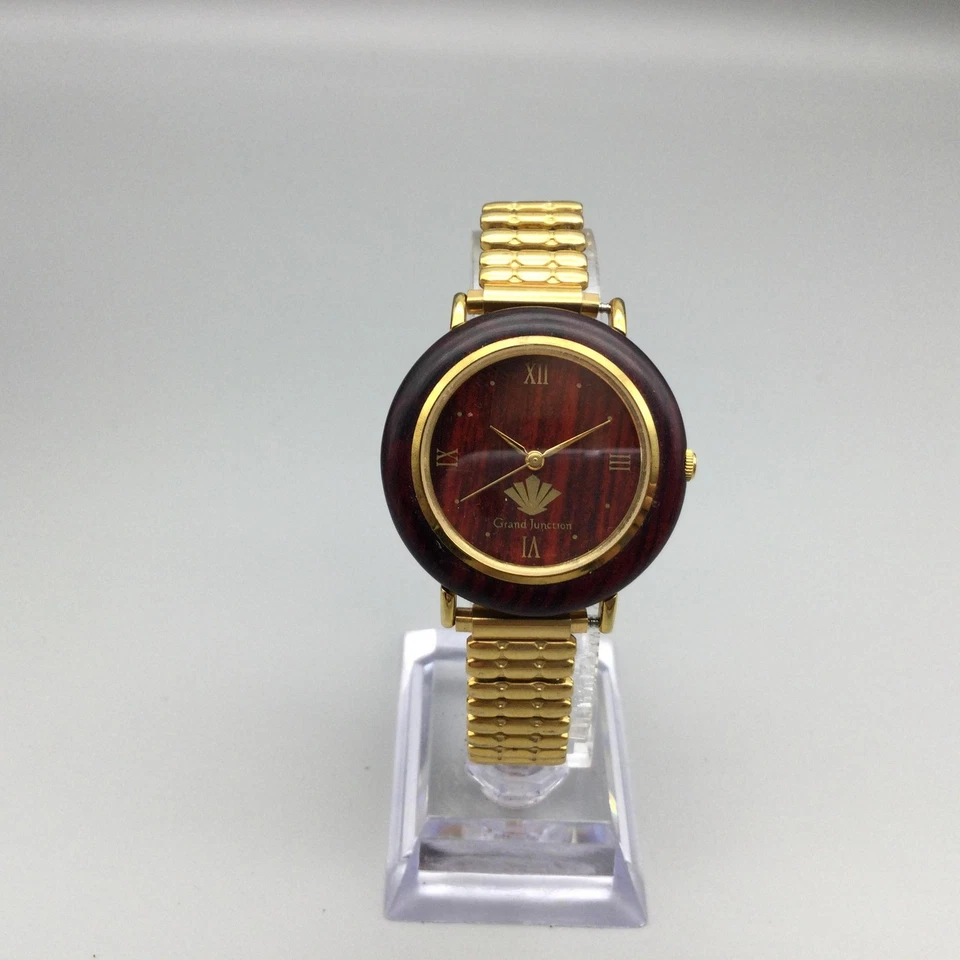 Reloj Grand Junction Vintage Mujer 32mm Esfera Madera Banda Elástica Batería Nueva Foto 2 de 4