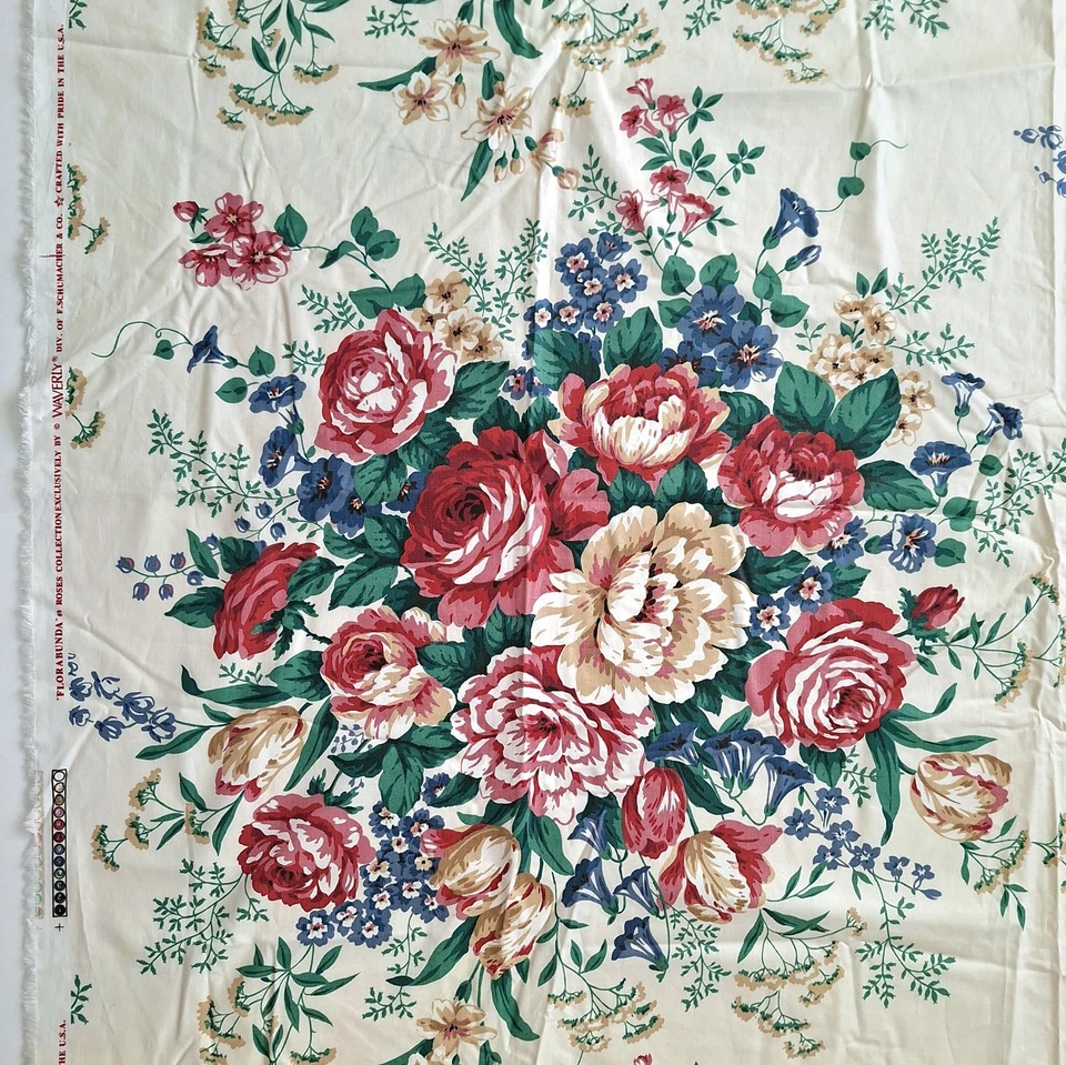 Waverly Florabunda Roses Collection Large Print Chintz Cotton Fabric 1.8 YDS - Image 3 of 4