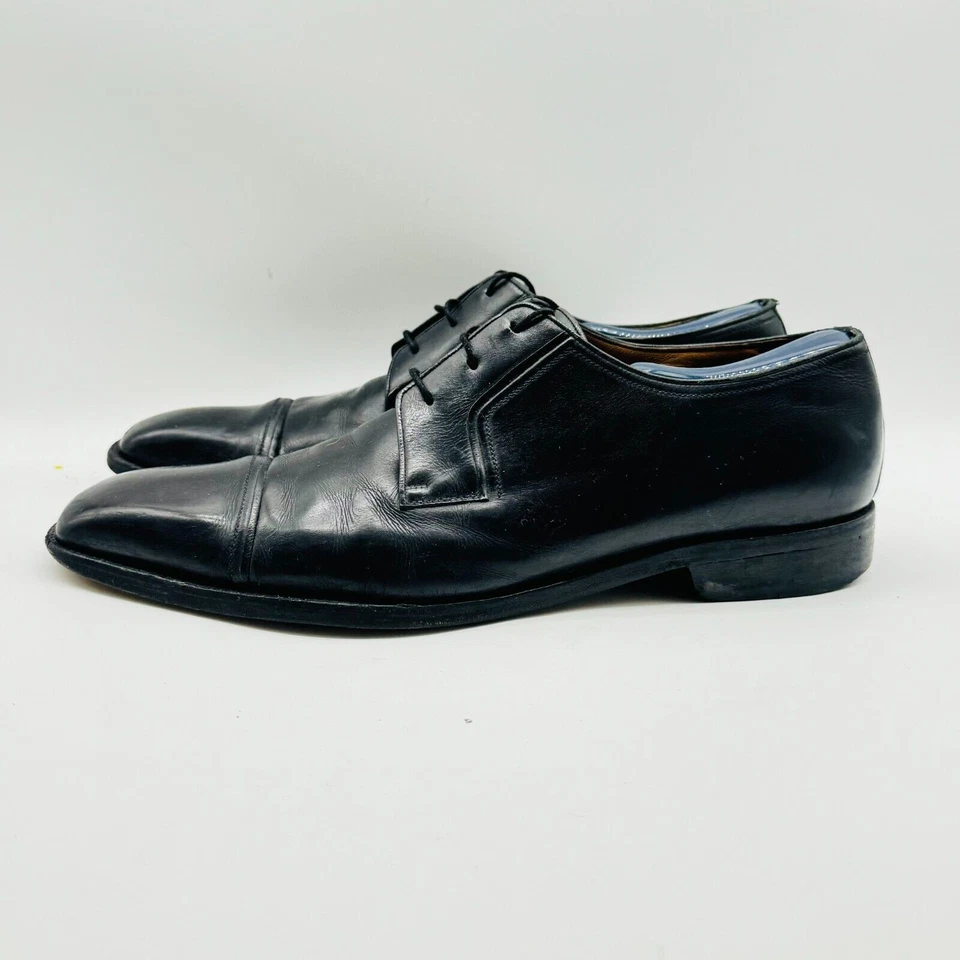 Testoni Zapatos Para Hombres 9.5 Cuero Negro Puntera Oxford Brogue Vintage Italia Vestido Foto 4 de 4
