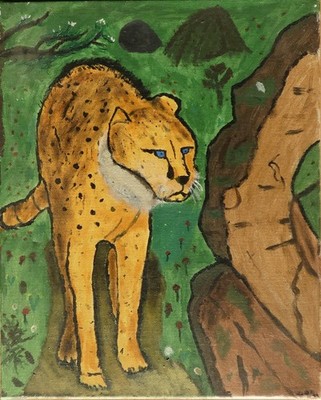 ''Gepard neben hohlem Baumstamm'' - 50 x 60cm - 2014 - OOAK