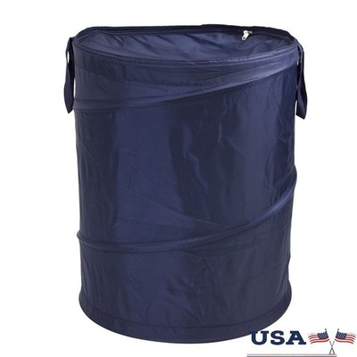 Navy Pop Up Laundry Hamper Zipper Lid Collapsible Storage Bin Durable 22in New
