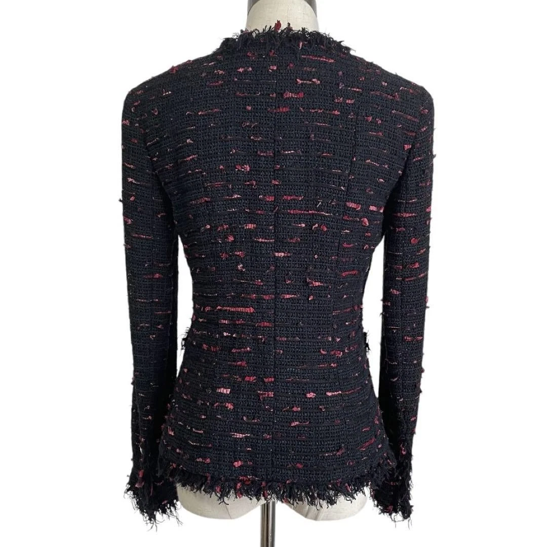 Giacca Chanel tweed frange nero rosso 04P
