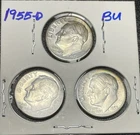1955-D Roosevelt Dime BU 90% Silver Coin Lot of 3 Uncirculated Denver Mint TONED
