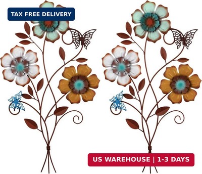 Moxweyeni Tricolor Flower Wall Decor Vintage Metal Wall Art Decor Rustic Hanging
