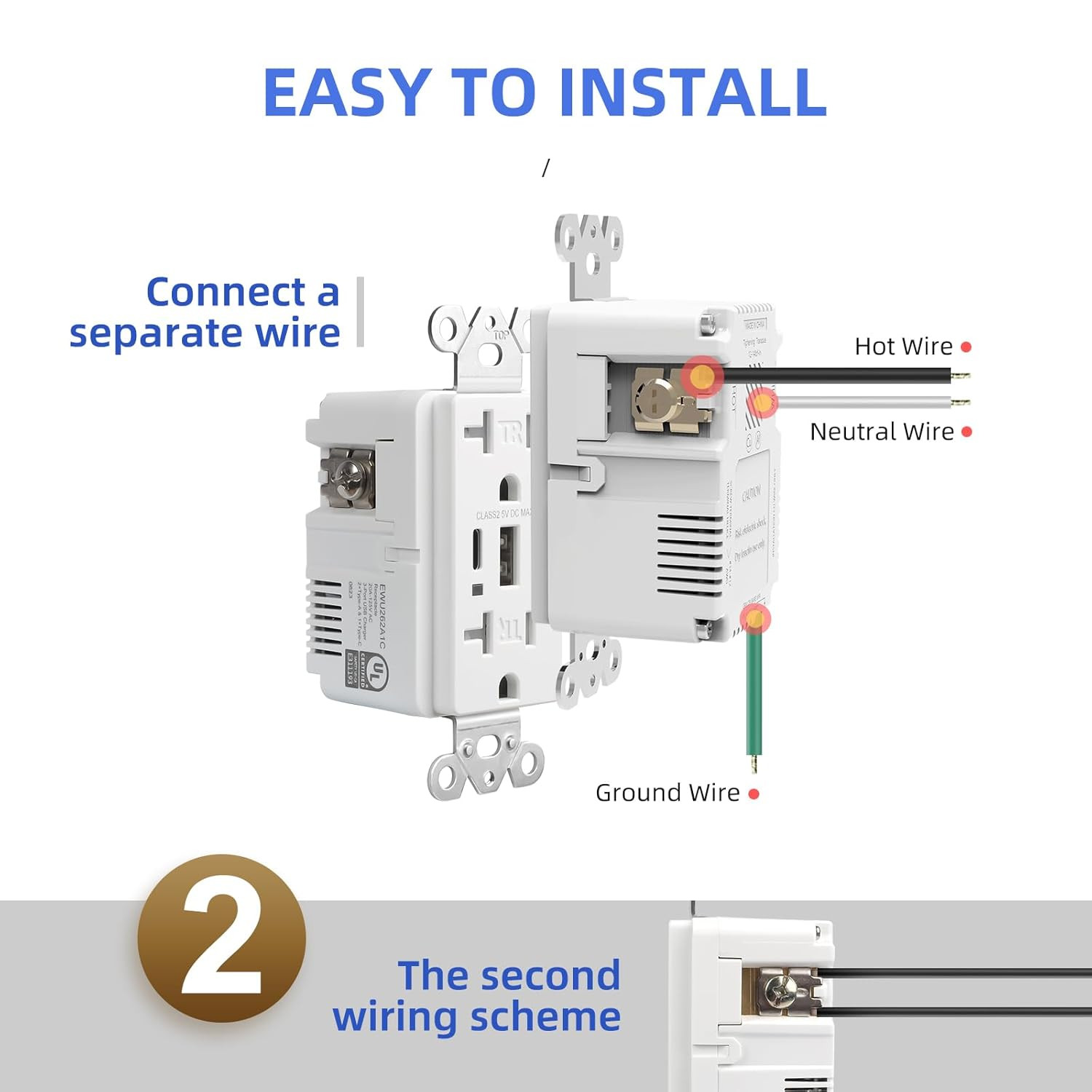 USB Outlets Receptacles, 3-Port USB C Outlet, 30W 6.0A Electrical USB Outlet, 20