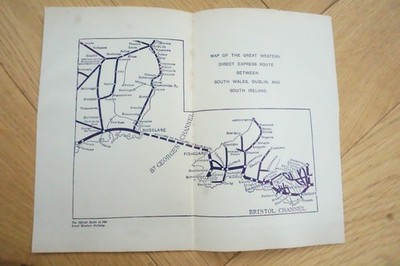 1912 GWR Direct Express Route South Wales Dublin Irland Original Eisenbahnkarte 