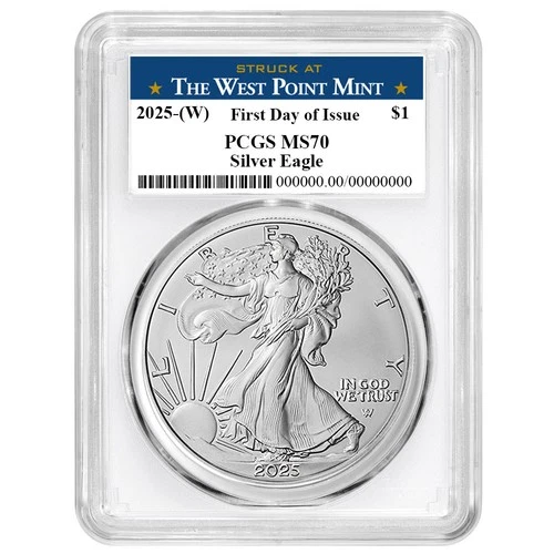2025 (W) $1 1-oz American Silver Eagle PCGS MS70 FDOI West Point Label White