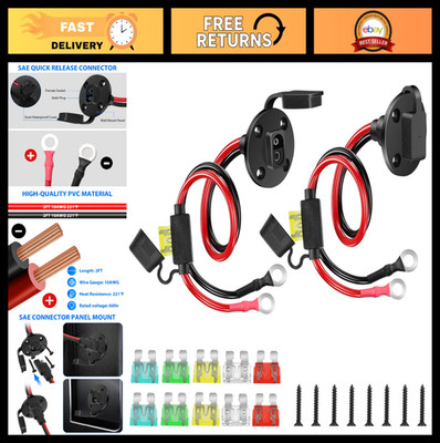 2FT 10AWG SAE Power Socket Extension Cord with O Ring Quick Connector & Fuses