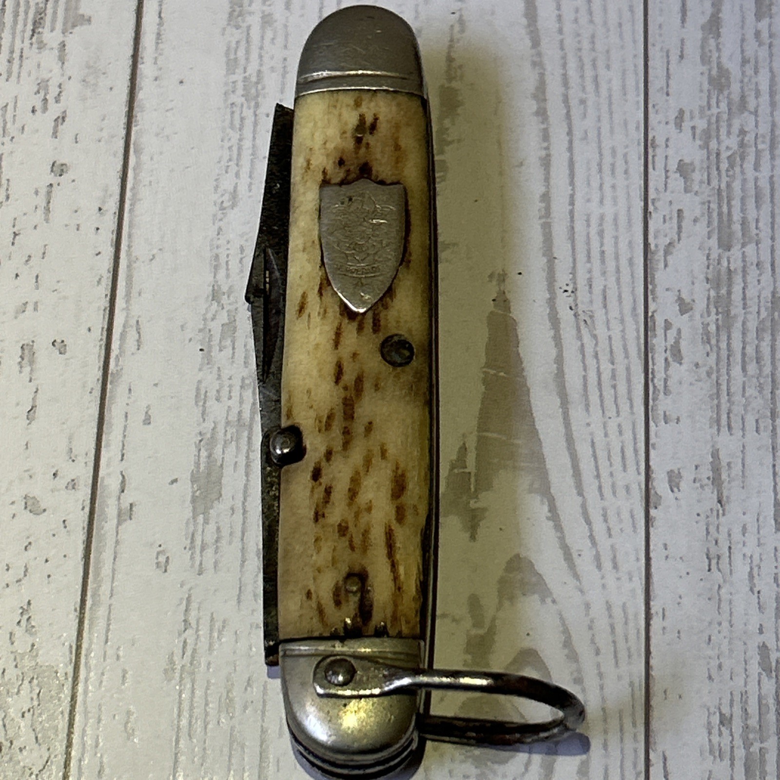 VTG 1920s-40s Ulster Knife Co Boy Scout Pocket Knife Bone Handle *BROKEN BLADE