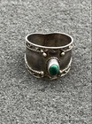 Vintage Sterling Silver Malachite Cabochon Wide Band Ring Southwestern Size 7.5