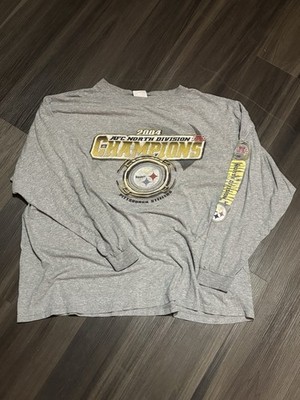 Vintage  NFL Pittsburgh Steelers 2004 AFC North Champions Long Sleeve Gray Shirt