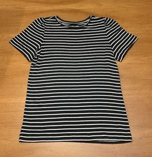 Loft Black White Super Soft Striped Lightweight Sweater, Short Sleeve, Sz S