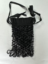 Vintage Evening Reticule Purse Black Bead Cage Mini Small Drawstring Glass