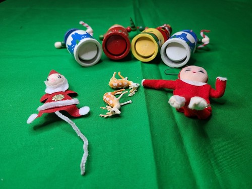 VTG Xmas lot 2 felt Santa, elf Pixi, 4 Wood Handpainted push puppets 2 mini deer - Picture 11 of 14