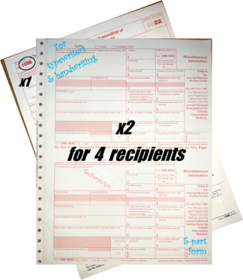 2022 IRS Tax Form 1099-MISC Carbonless for 4 recipients + (1) 1096 --- NO Env