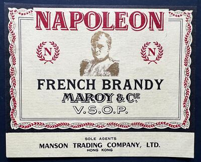 NAPOLEON FRENCH BRANDY MAROY MANSON HONG-KONG VSOP ORIGINAL OLD LABEL VINTAGE