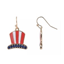 Patriotic Uncle Sam Hat Drop Dangle Earrings Silver/Enamel NWT