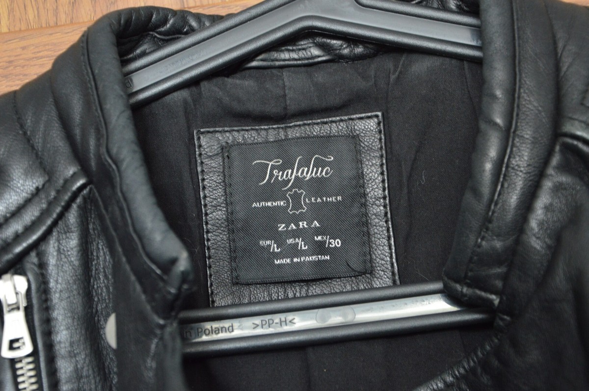 Zara TRF zip biker leather black jacket padded quilted