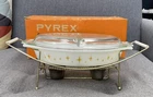 Vintage MCM Pyrex Constellation Atomic Divided Dish W/lid & Warming Stand