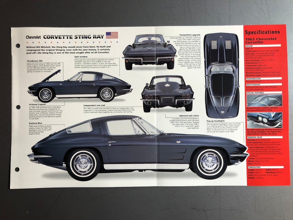 1963 Chevrolet Corvette Sting Ray IMP Hot Cars Spec Sheet Folder