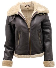 Women's Brown B3 Ww2 Ginger Real Thick Sheepskin Leather Flying Jacket