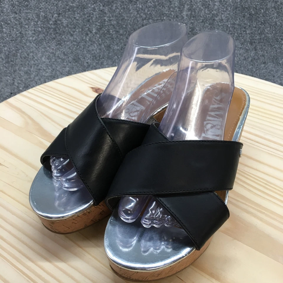 Sandalias Sam & Libby para mujer 9 diapositivas negras imitación cuero sin cordones tacón de cuña informales Foto 3 de 4