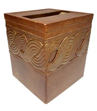 Metal Tissue Box Cover Holder Rust Brown Swirl Waves Rustic Western