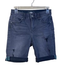 LuLaRoe Denim Bermuda Shorts Sz 26 Magic Waist Slimming Stretch Black Distressed