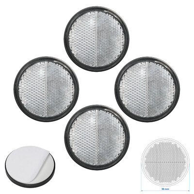 4x Reflektor Weiß rund Ø58 selbstklebend mit Grundplatte Rückstrahler Anhänger