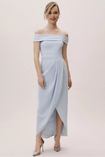 BHLDN Light Blue “Thompson” Off The Shoulder Tulip Hem Crepe Column Dress Sz 6