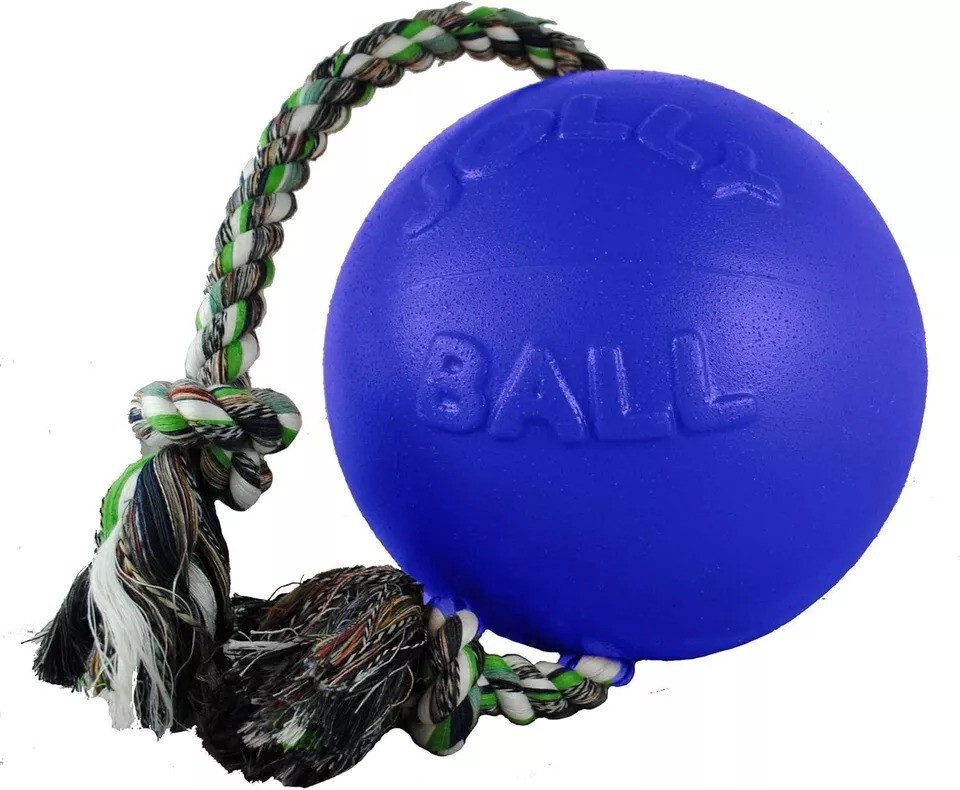 Jolly Pets Romp-n-Roll Rope and Ball Dog Toy Size 14 x 6 x 6 Blue New