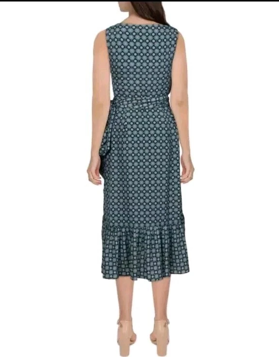 Abito Tory Burch arricciato midi avvolgente nero medaglione batik taglia 8 #D5029