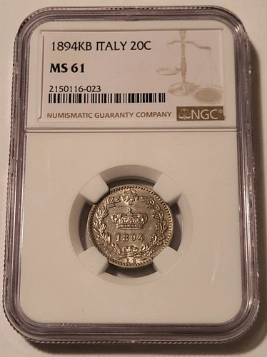 Italy Umberto I 1894 KB 20 Centesimi MS61 NGC
