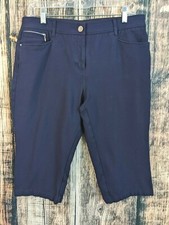 Chico's So Slimming Capri Pants Woman M Short Blue Knit Stretch Knee Zip Pockets