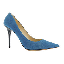 New JIMMY CHOO Size 7.5 ABEL Denim Suede Heels Pumps Shoes 37.5 Eur