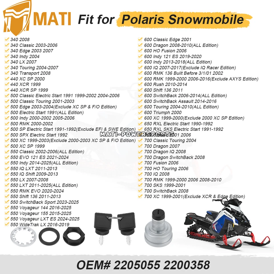 Interruptor de llave de encendido de 3 posiciones y 5 pines para moto de nieve Polaris 2200358/2205055 Foto 2 de 4